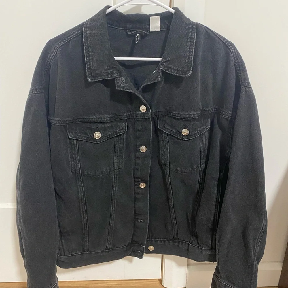 Black Women's Denim Jacket - Classic Button-Front - Picture 1 of 2
